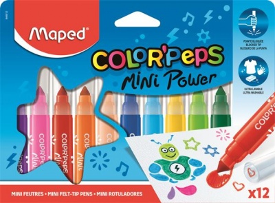 Filctoll készlet, 6,5 mm, kimosható, MAPED "Color`Peps Mini Power", 12 különböző szín